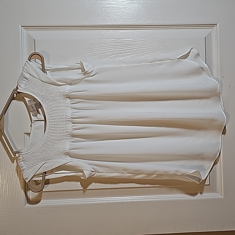LOFT Womens White Smocked Yoke Sleeveless Blouse